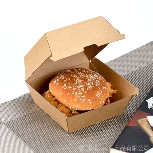 牛皮纸汉堡盒纸盒汉堡包食品包装盒外卖打包盒面包盒子批发】图片
